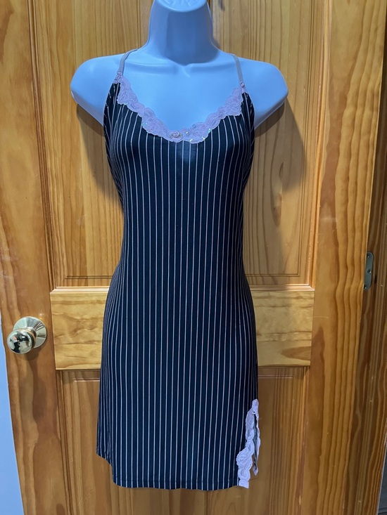 california dynasty Other - California Dynasty Black Pinstripe Sleepwear with Pink Lace Trim